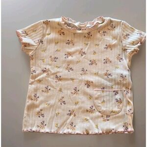Zara Todller Girl Top‎ in Beige with Floral Print for 9-12 months with Pocket